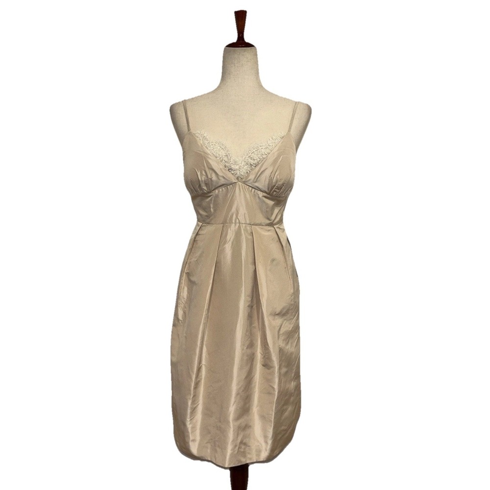 NWT J. Crew Adrienne Dress In Silk Taffeta Lace Accent Champagne Women's Size 6